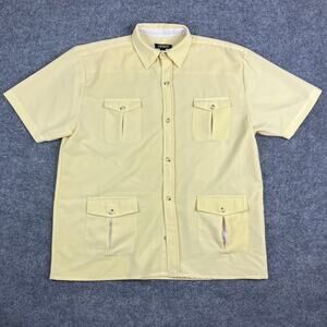 Venezzi Casual Button Shirt Mens 2XL Yellow Short Sleeve Utility Pockets
